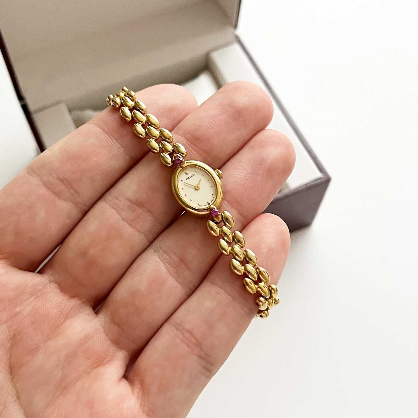 Seiko Vintage Womens Gold Plated Watch, Ruby Bracelet, 18.5cm