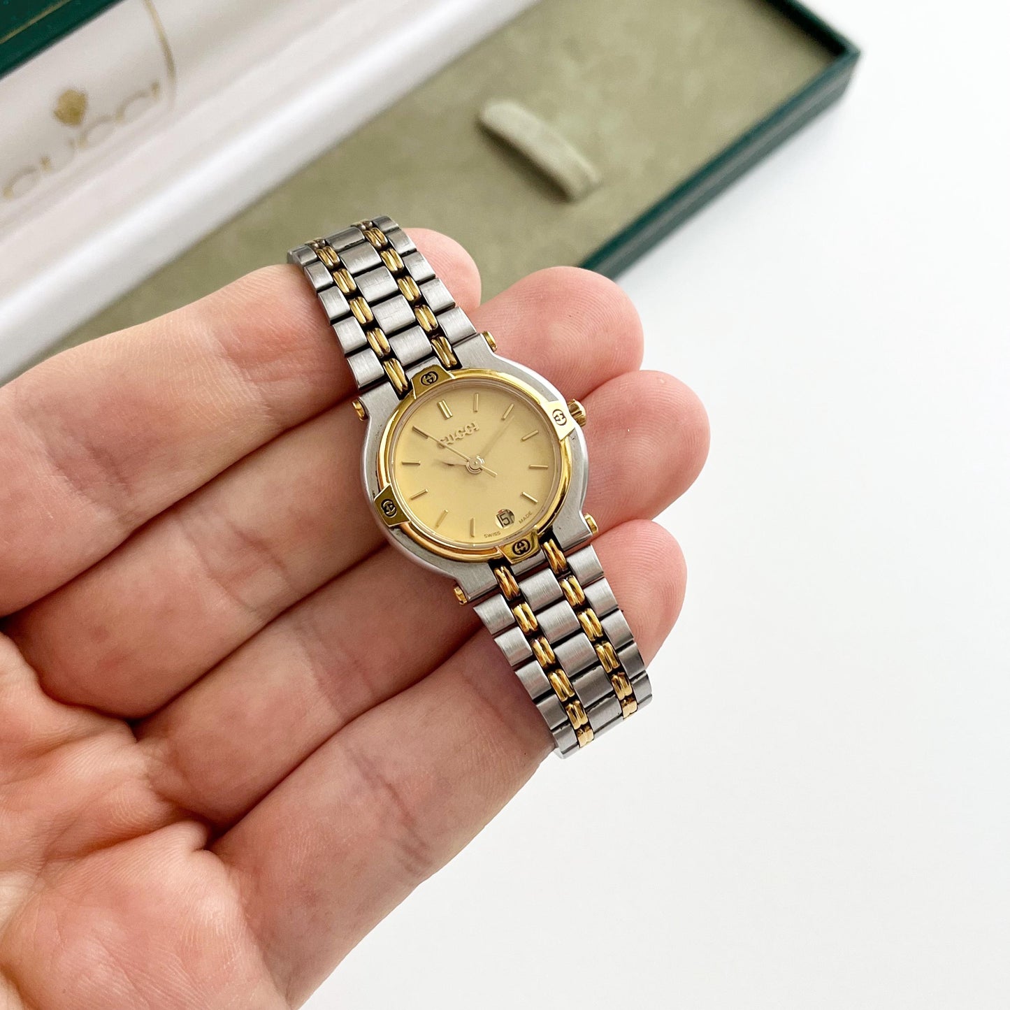 Vintage Gucci Women’s Watch, Boxed TwoTone Gucci, Gift For Her - 14.5cm