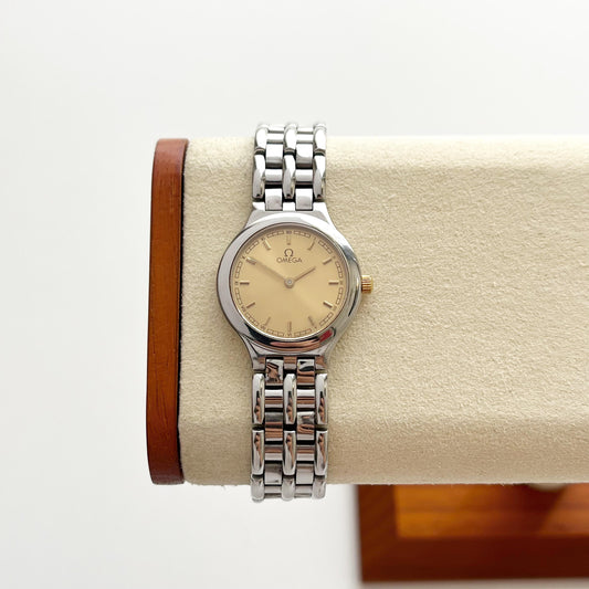 Omega Silver Womenâs Vintage Watch, Gold Dial, Boxed, Gift For Her - 18cm