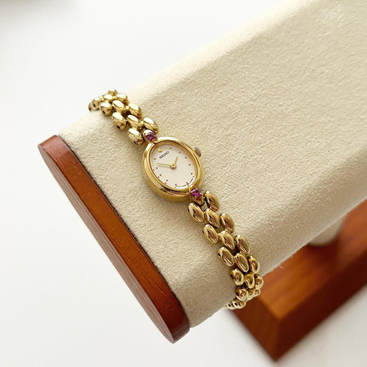 Seiko Vintage Womens Gold Plated Watch, Ruby Bracelet, 18.5cm