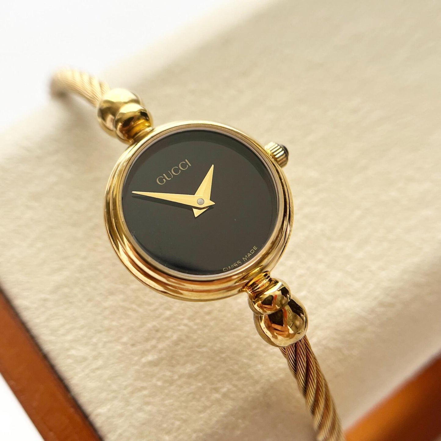 Gucci Women’s Vintage Watch, Black Dial, Bangle Gold Watch, Gift for Her