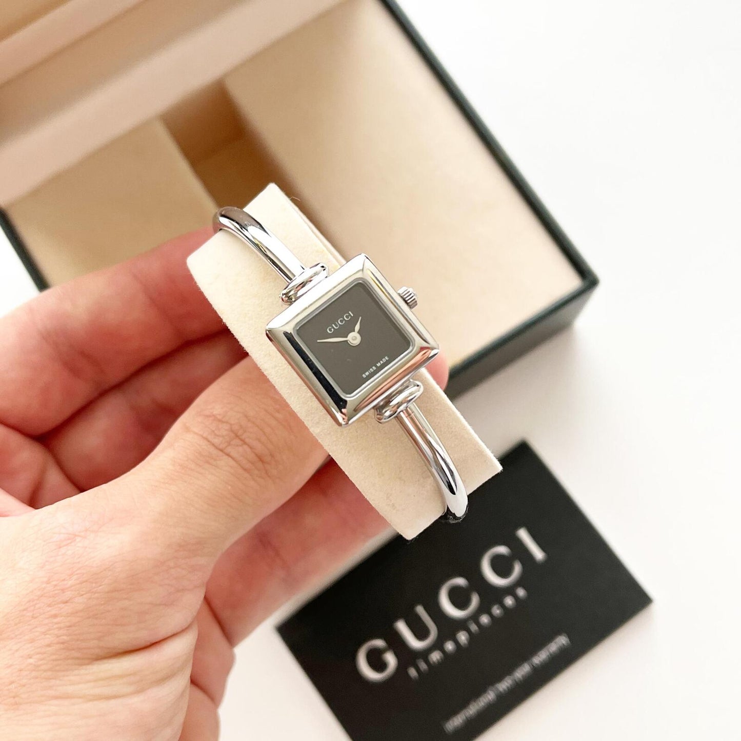Gucci Black Dial Square Women's Watch, Full Set- 16.5cm - 17cm