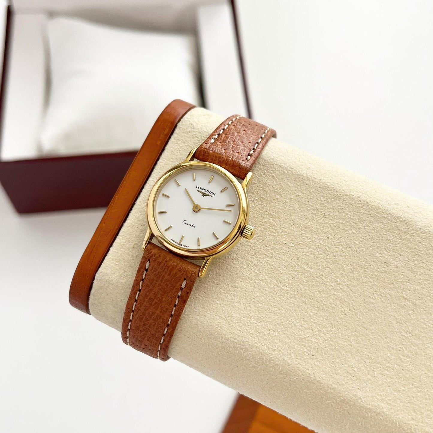 Longines Women’s Gold Vintage Watch, Brown Leather Band, Boxed, Gift for Her
