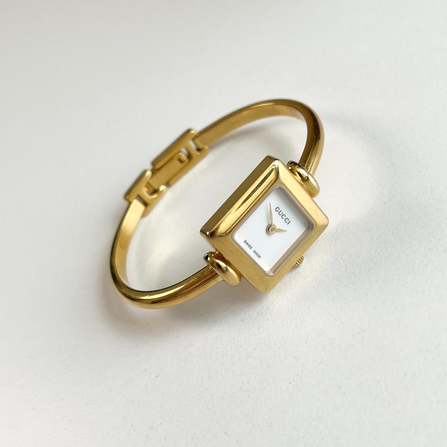 Vintage Gucci Womens Gold Watch, Square Bangle Watch, Boxed, 16.5 - 17cm