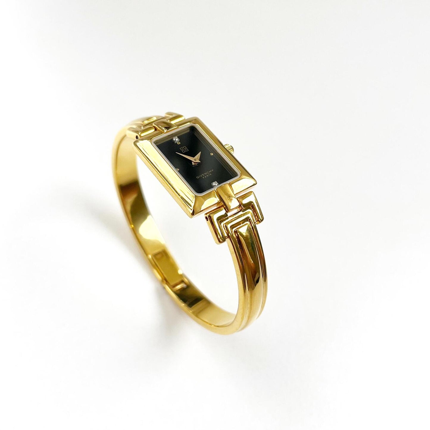 Givenchy Vintage Watch - Black Dial Golden Bangle Womens Watch - Gift Box - 16cm