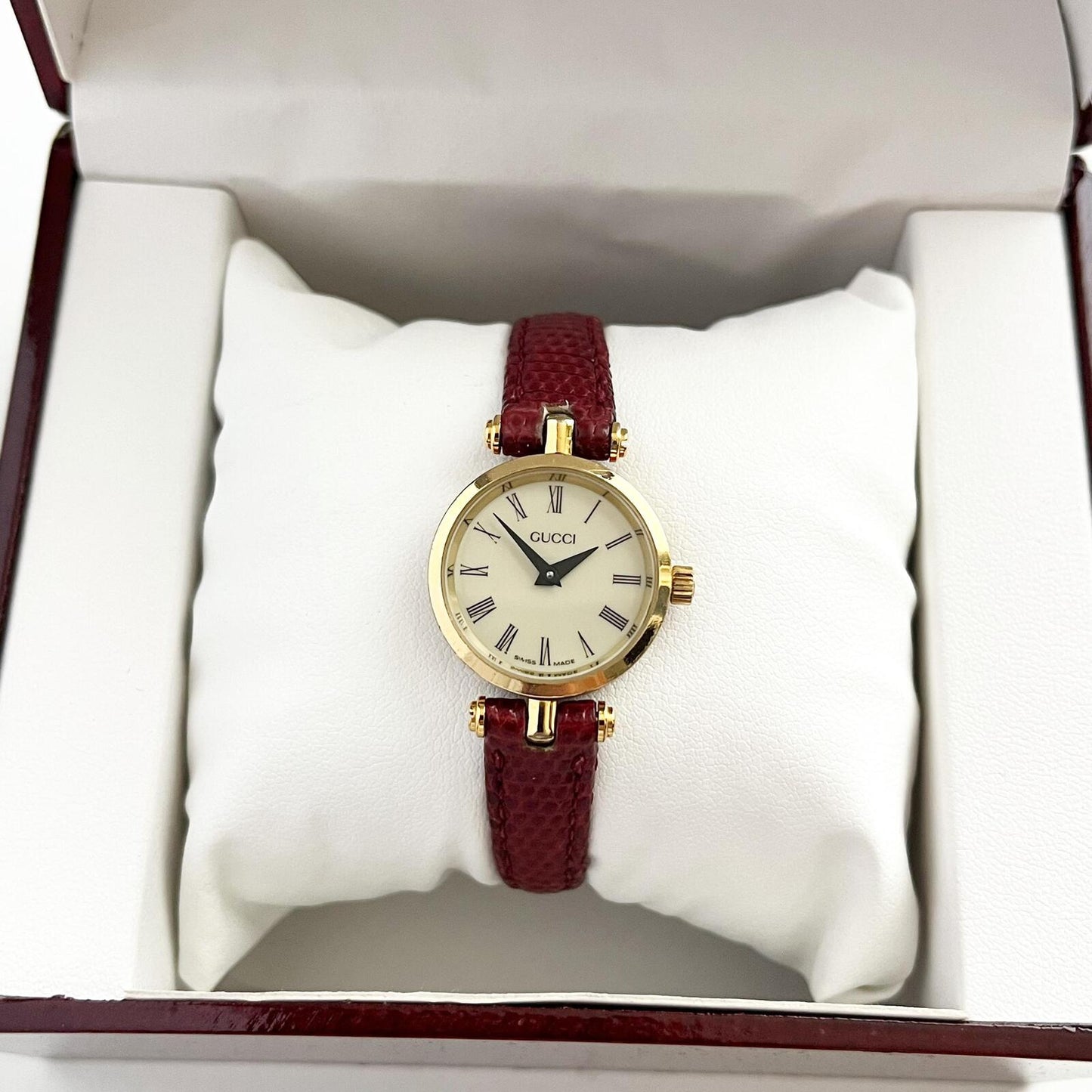 Gucci Vintage Women’s Watch, White Dial, Red Band, Gift For Her, Boxed