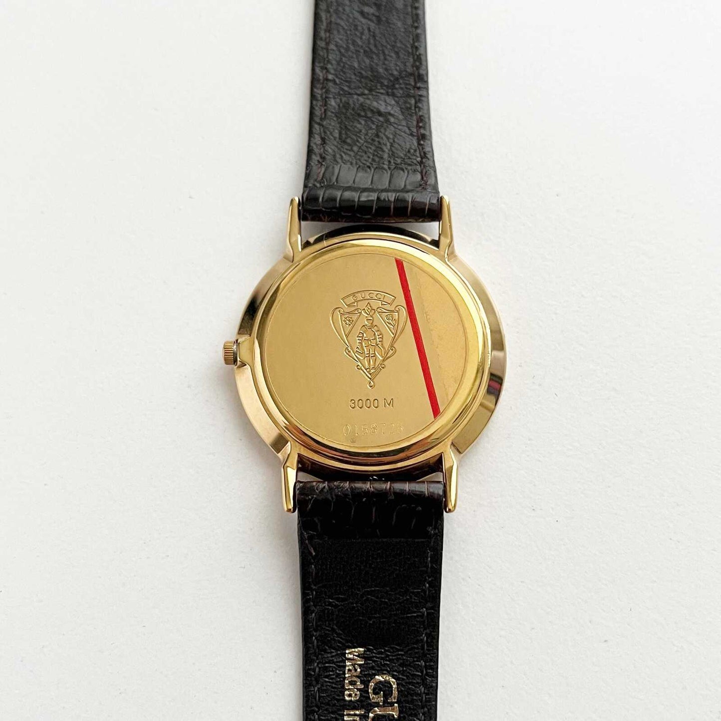 Vintage Gucci Women’s Watch, Gold Dial, Leather Band, Boxed, Gift for Her