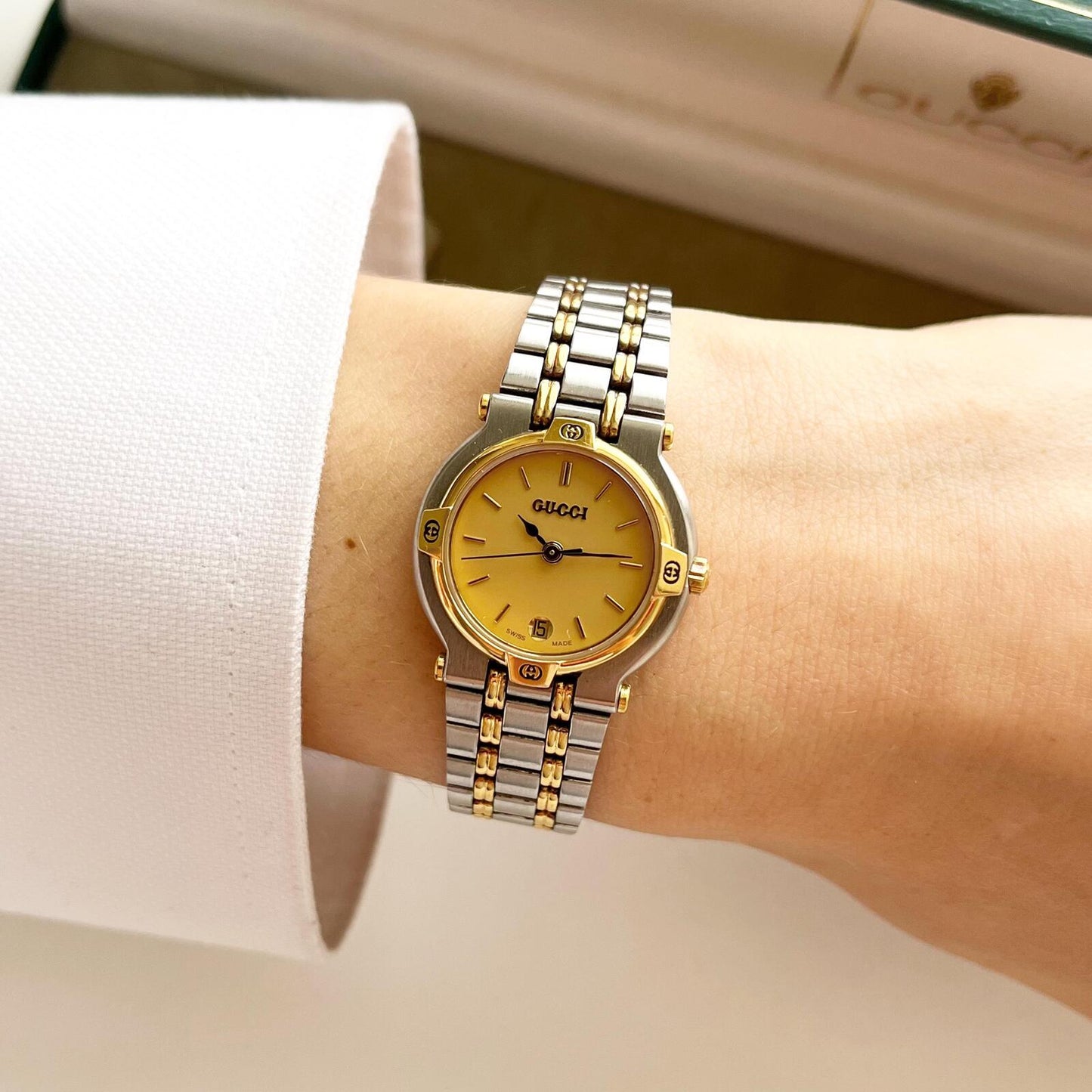 Vintage Gucci Women’s Watch, Boxed TwoTone Gucci, Gift For Her - 14.5cm