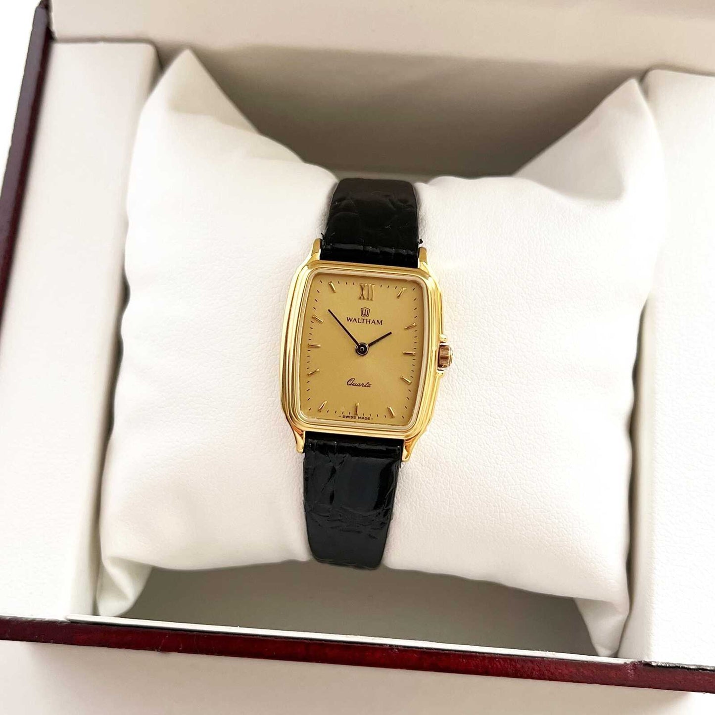 Waltham Gold Vintage Watch Watch, Leather Band, Boxed, Gift For Her
