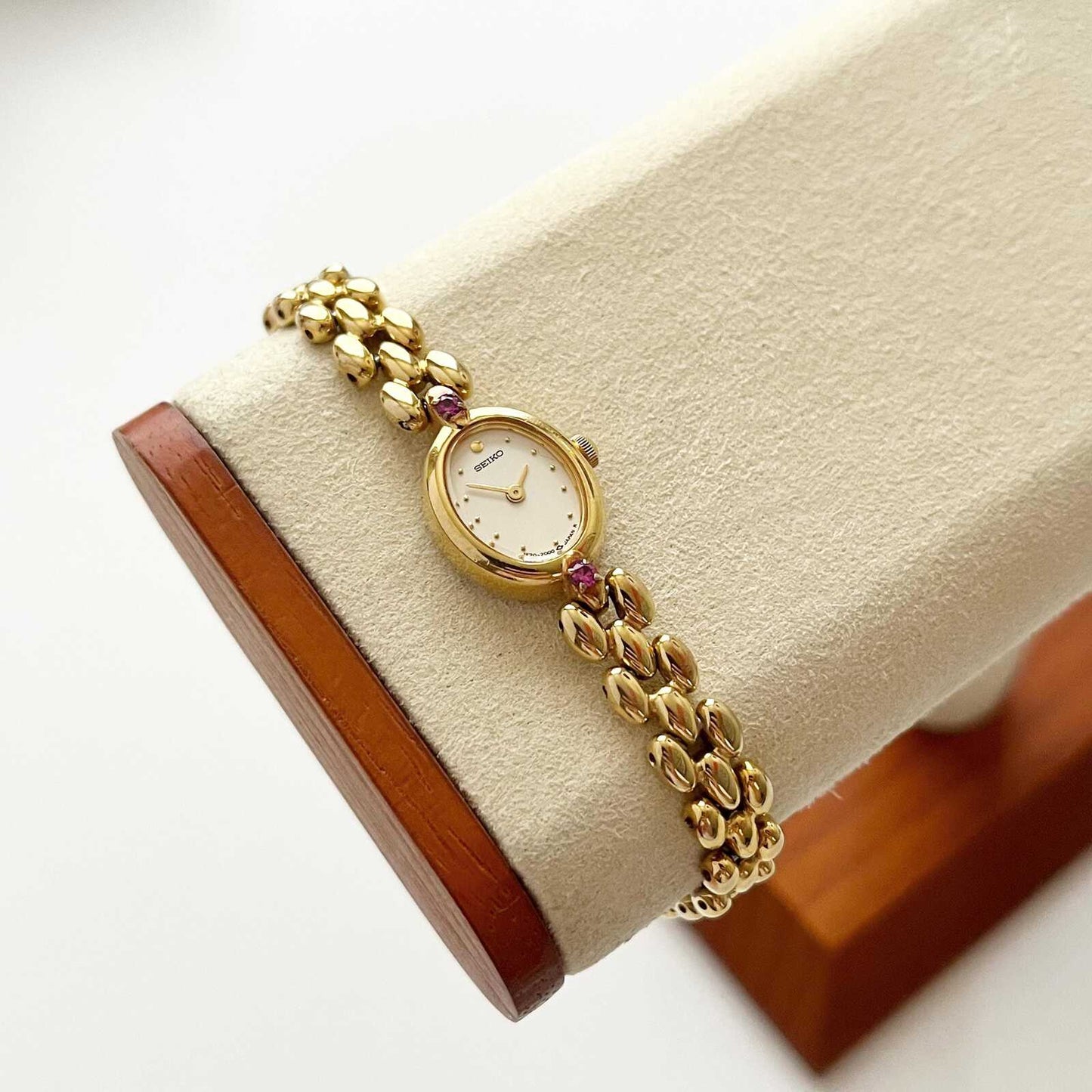 Seiko Vintage Womens Gold Plated Watch, Ruby Bracelet, 18.5cm