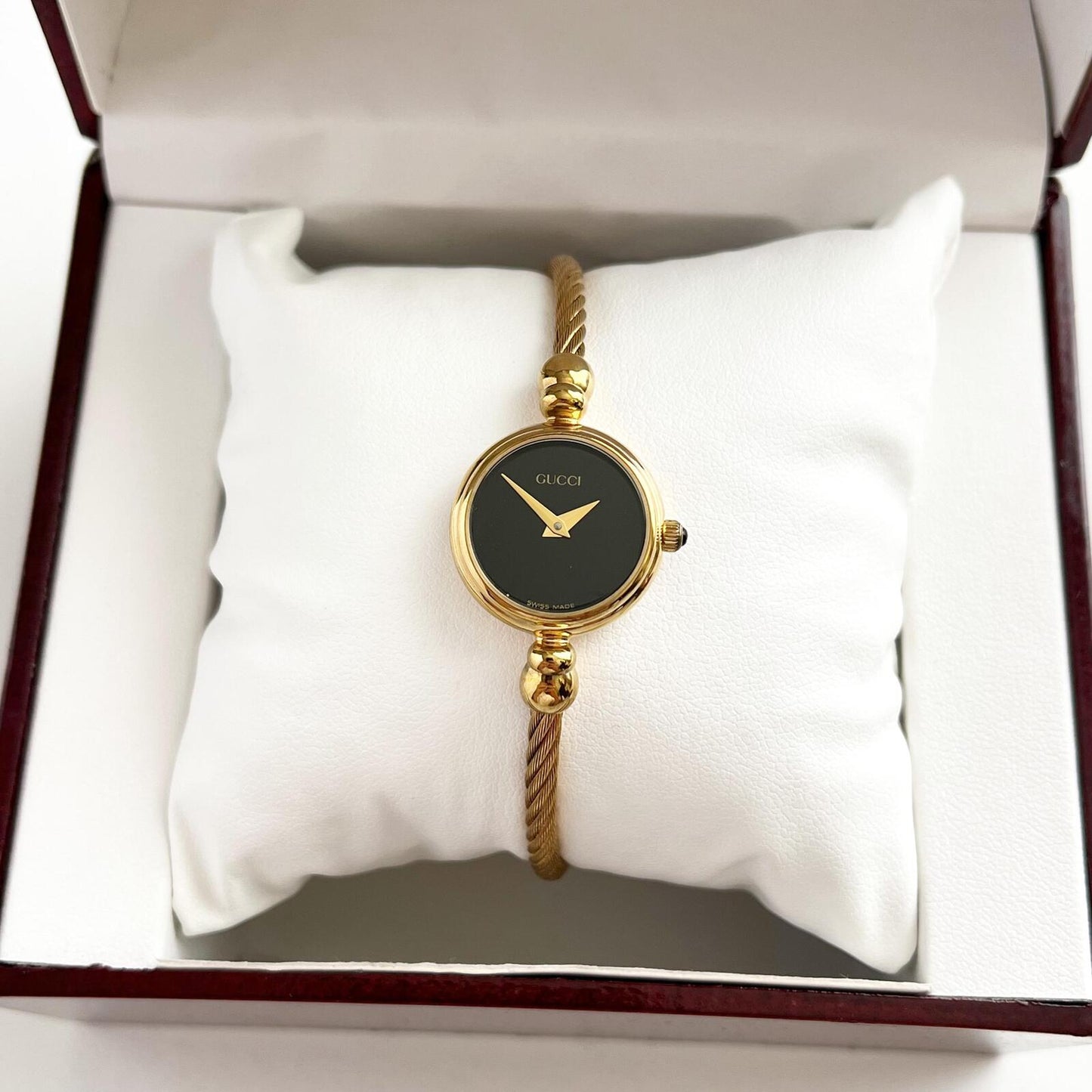 Gucci Women’s Vintage Watch, Black Dial, Bangle Gold Watch, Gift for Her