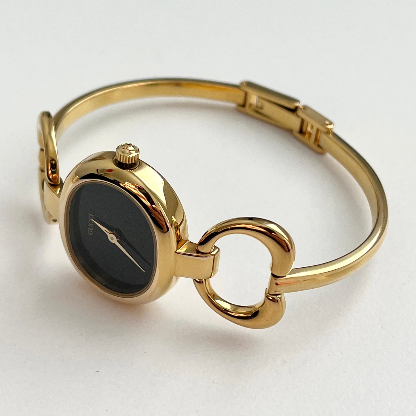 1990s Gucci Black Dial Gold-Plated Oval Watch