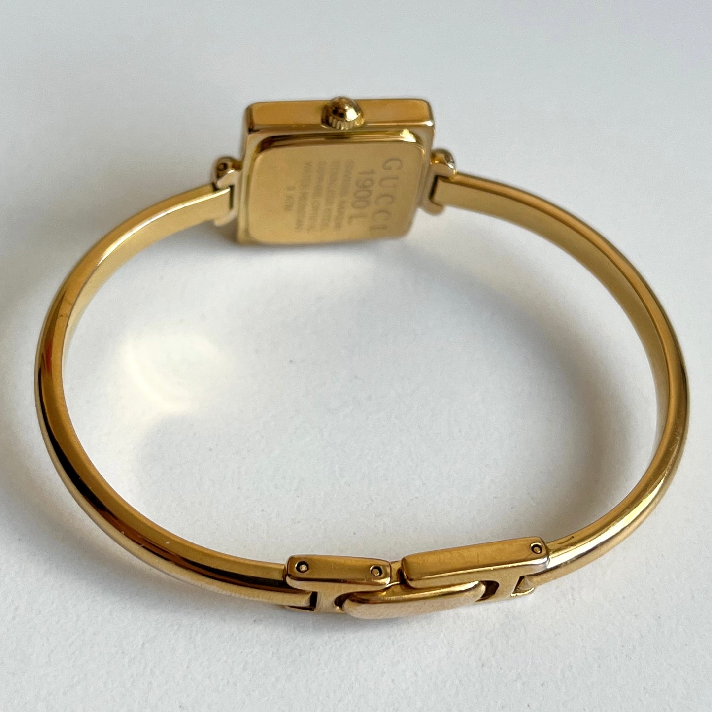 1990s Gucci Gold-Plated White Dial Square Watch