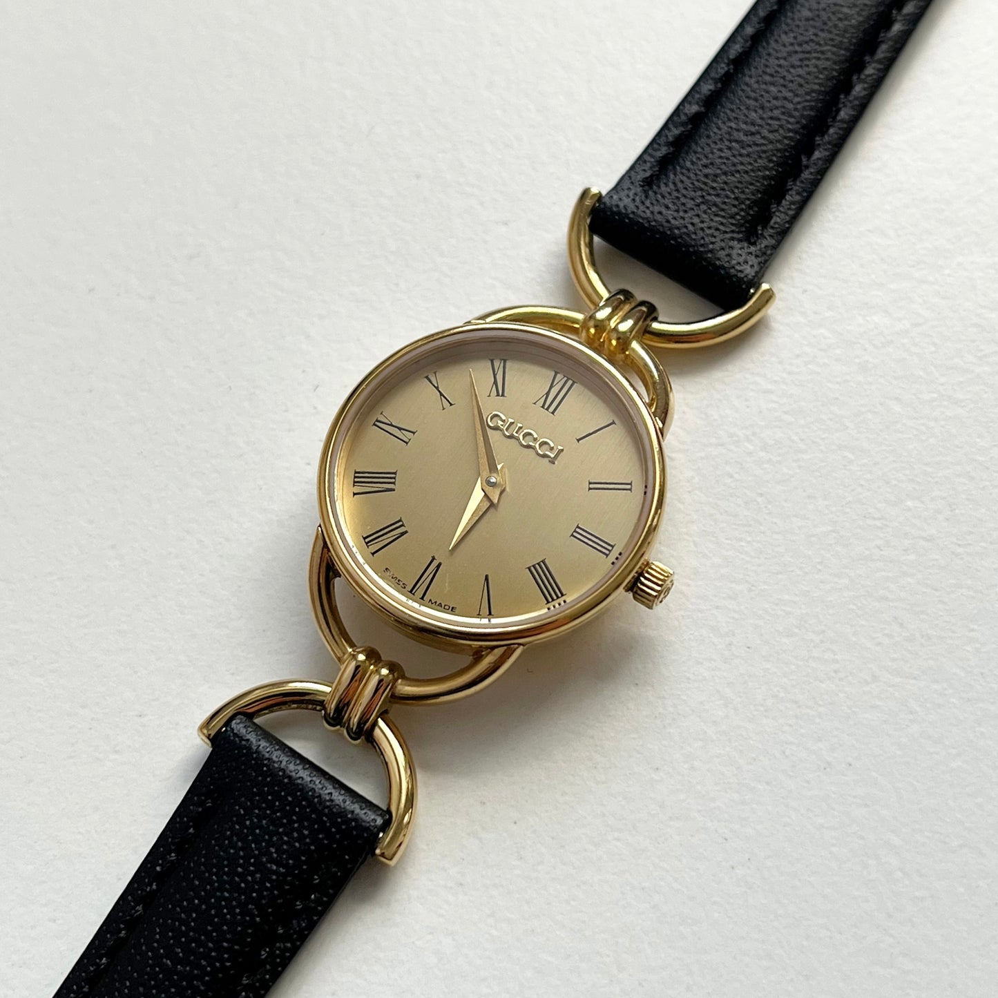 1990s Gucci Gold-Plated Leather Watch