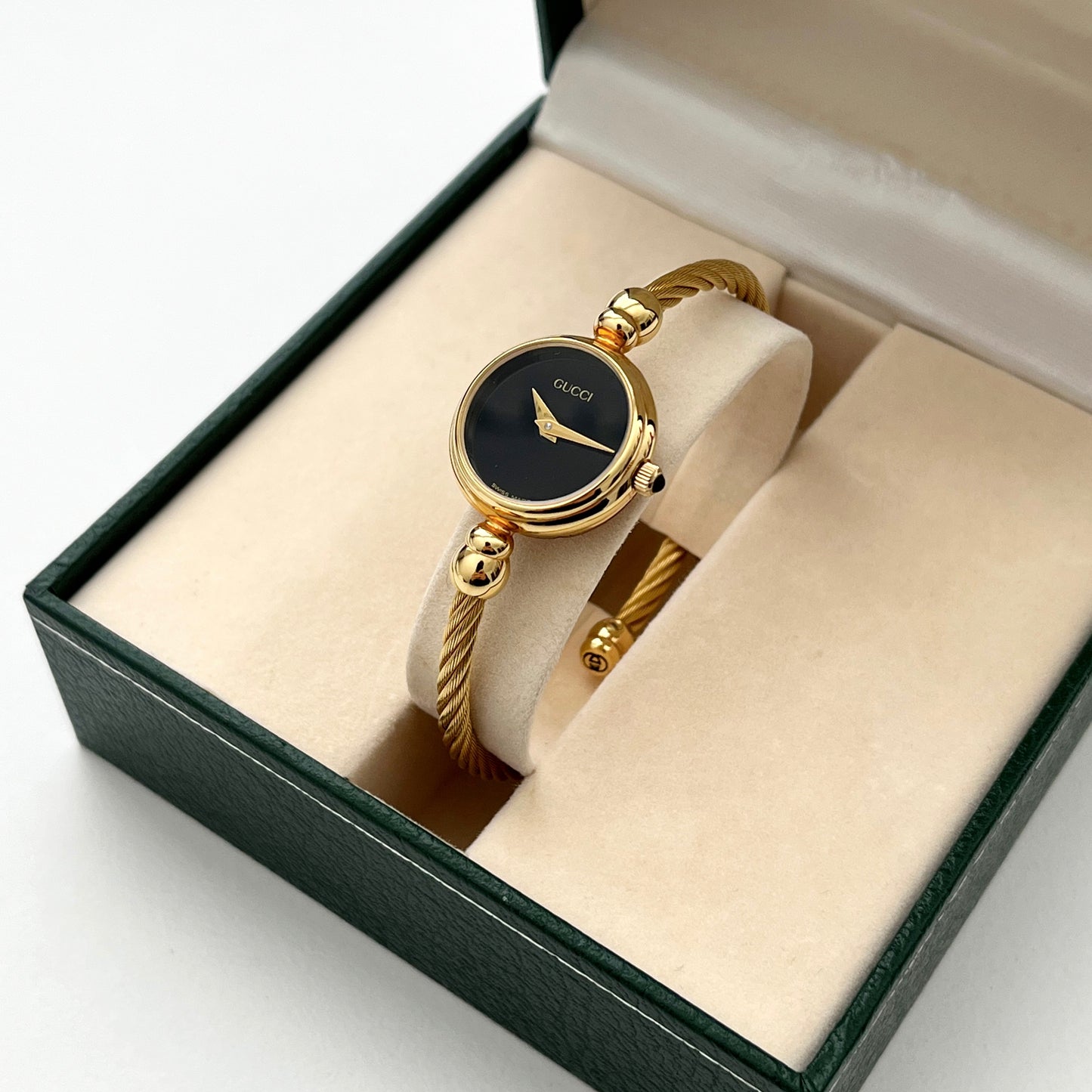 Gucci Black Dial Gold-Plated Round Watch From The 90s