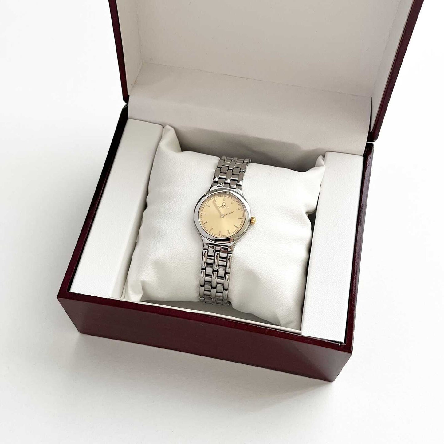 Omega Silver Women’s Vintage Watch, Gold Dial, Boxed, Gift For Her - 18cm