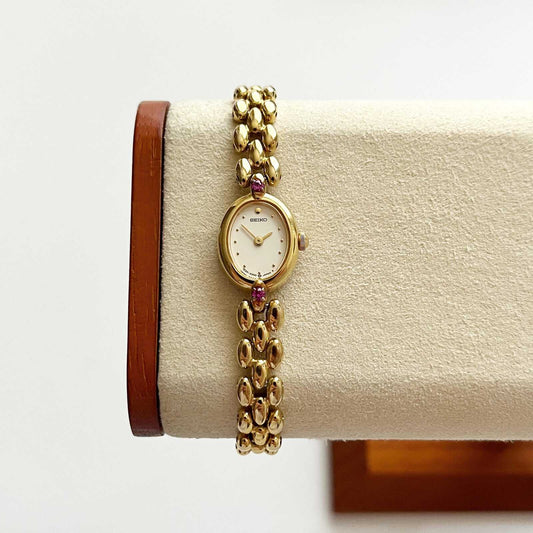 Seiko Vintage Womens Gold Plated Watch, Ruby Bracelet, 18.5cm