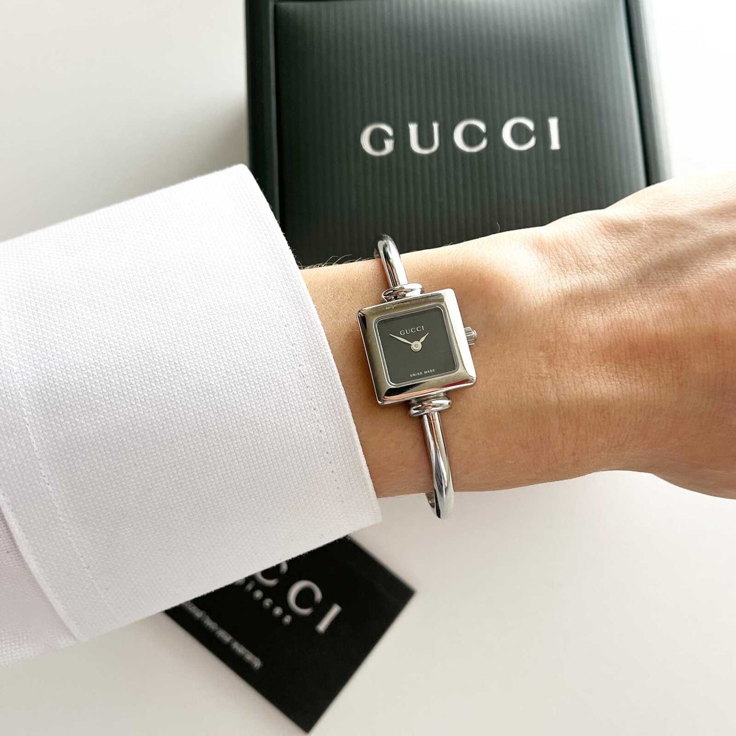 Gucci Black Dial Square Women's Watch, Full Set- 16.5cm - 17cm