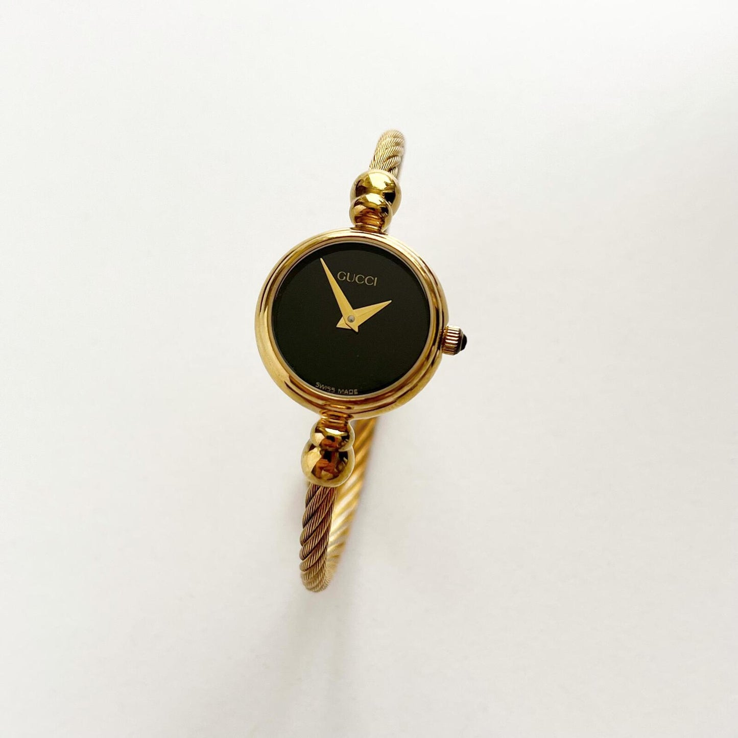 Gucci Women’s Vintage Watch, Black Dial, Bangle Gold Watch, Gift for Her