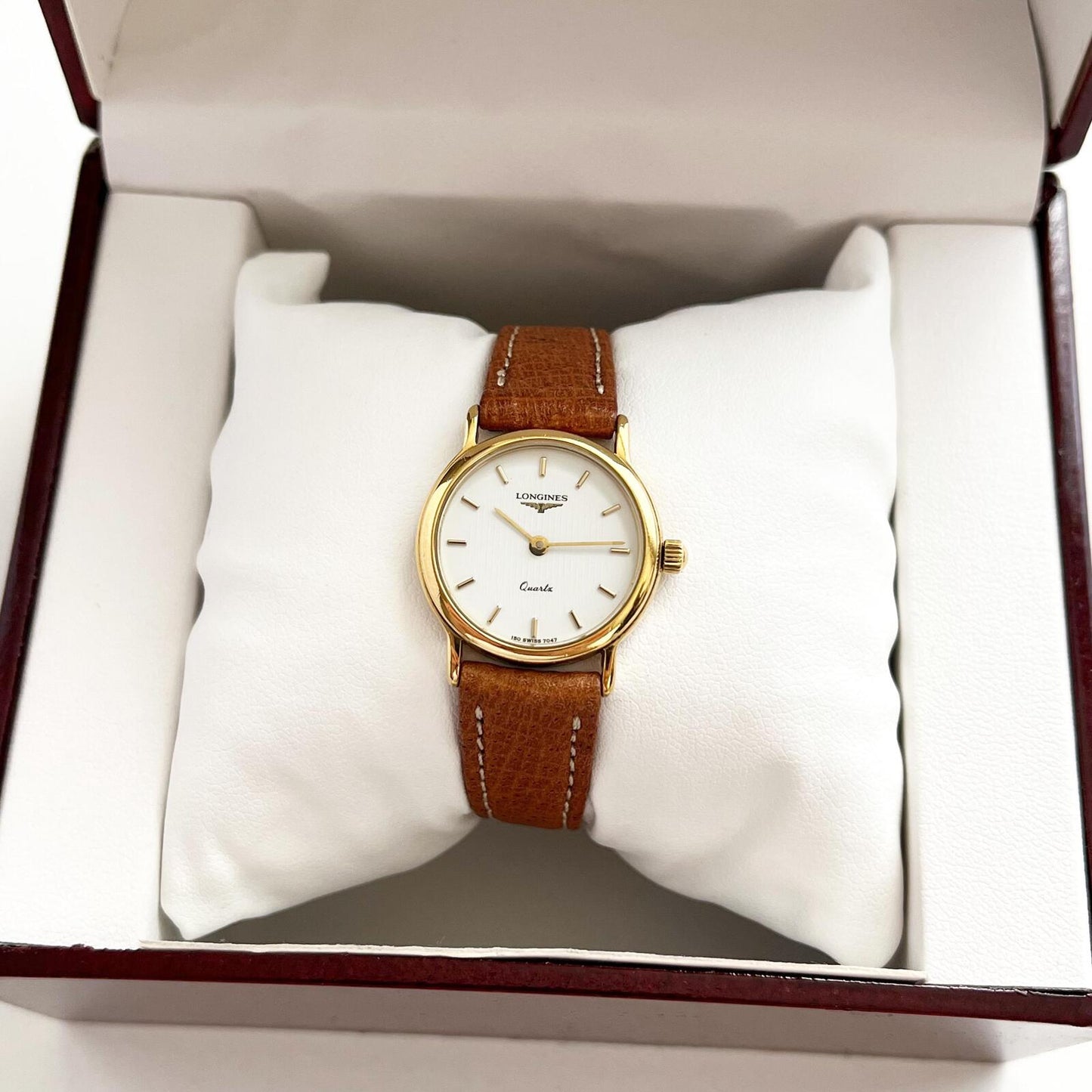 Longines Women’s Gold Vintage Watch, Brown Leather Band, Boxed, Gift for Her