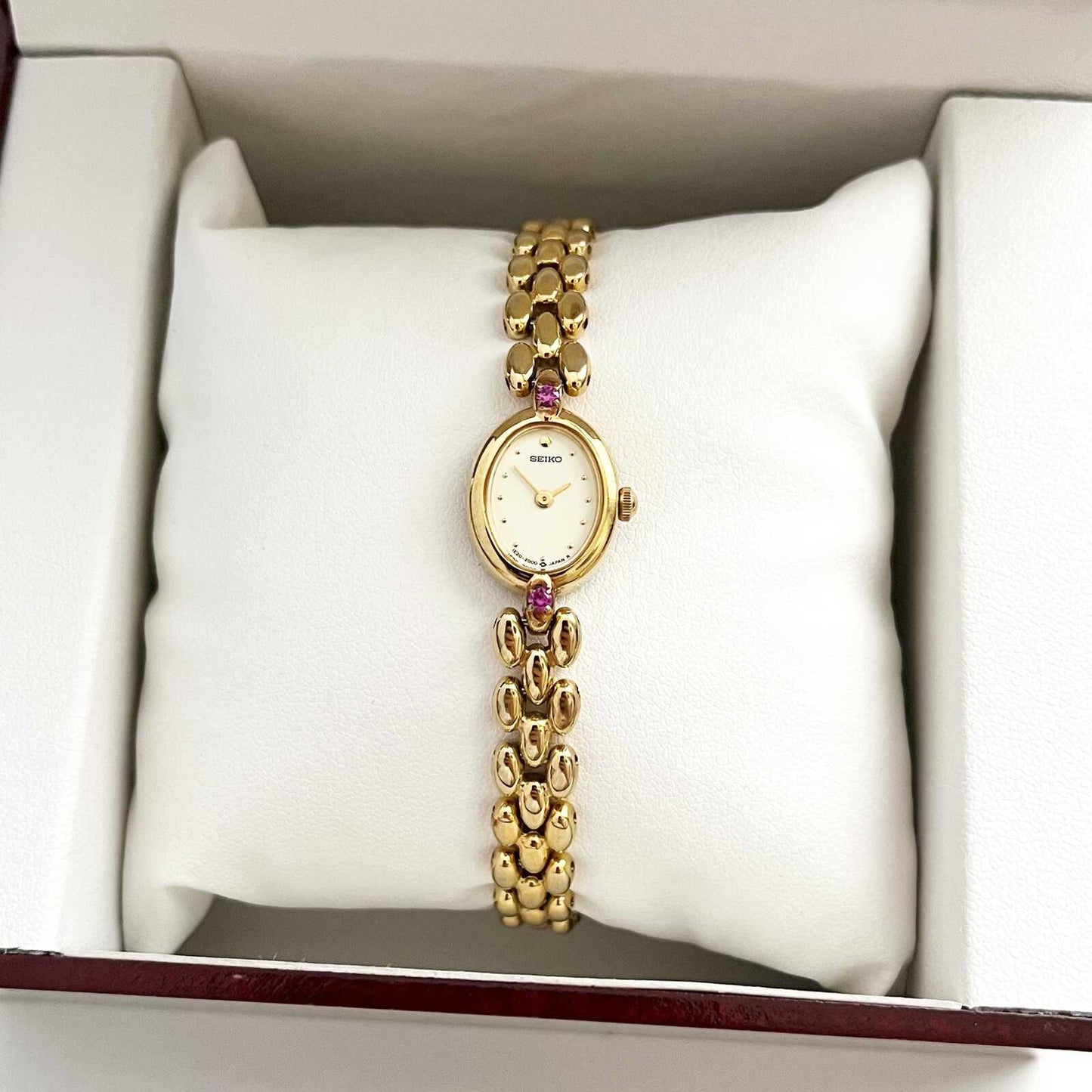 Seiko Vintage Womens Gold Plated Watch, Ruby Bracelet, 18.5cm