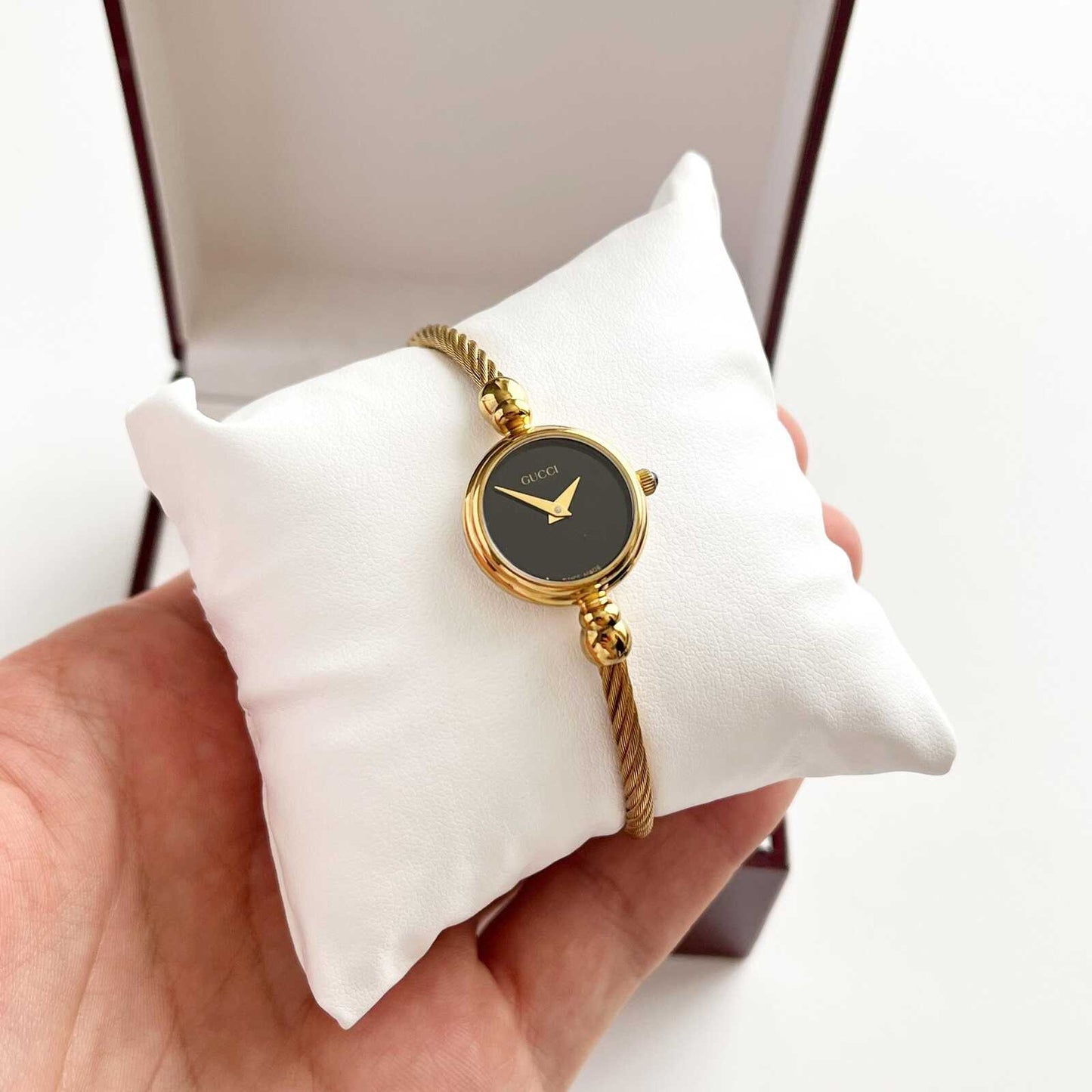 Gucci Women’s Vintage Watch, Black Dial, Bangle Gold Watch, Gift for Her