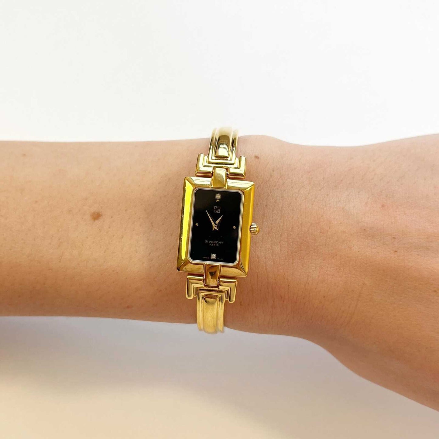 Givenchy Vintage Watch - Black Dial Golden Bangle Womens Watch - Gift Box - 16cm