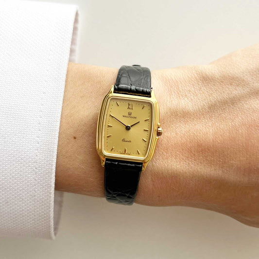 Waltham Gold Vintage Watch Watch, Leather Band, Boxed, Gift For Her