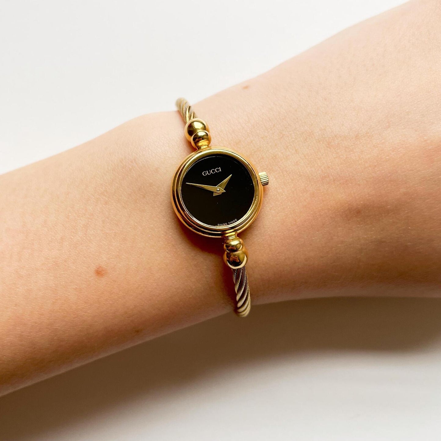 Gucci Women’s Vintage Watch, Black Dial, Bangle Gold Watch, Gift for Her