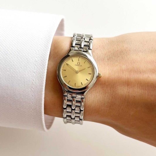 Omega Silver Women’s Vintage Watch, Gold Dial, Boxed, Gift For Her - 18cm