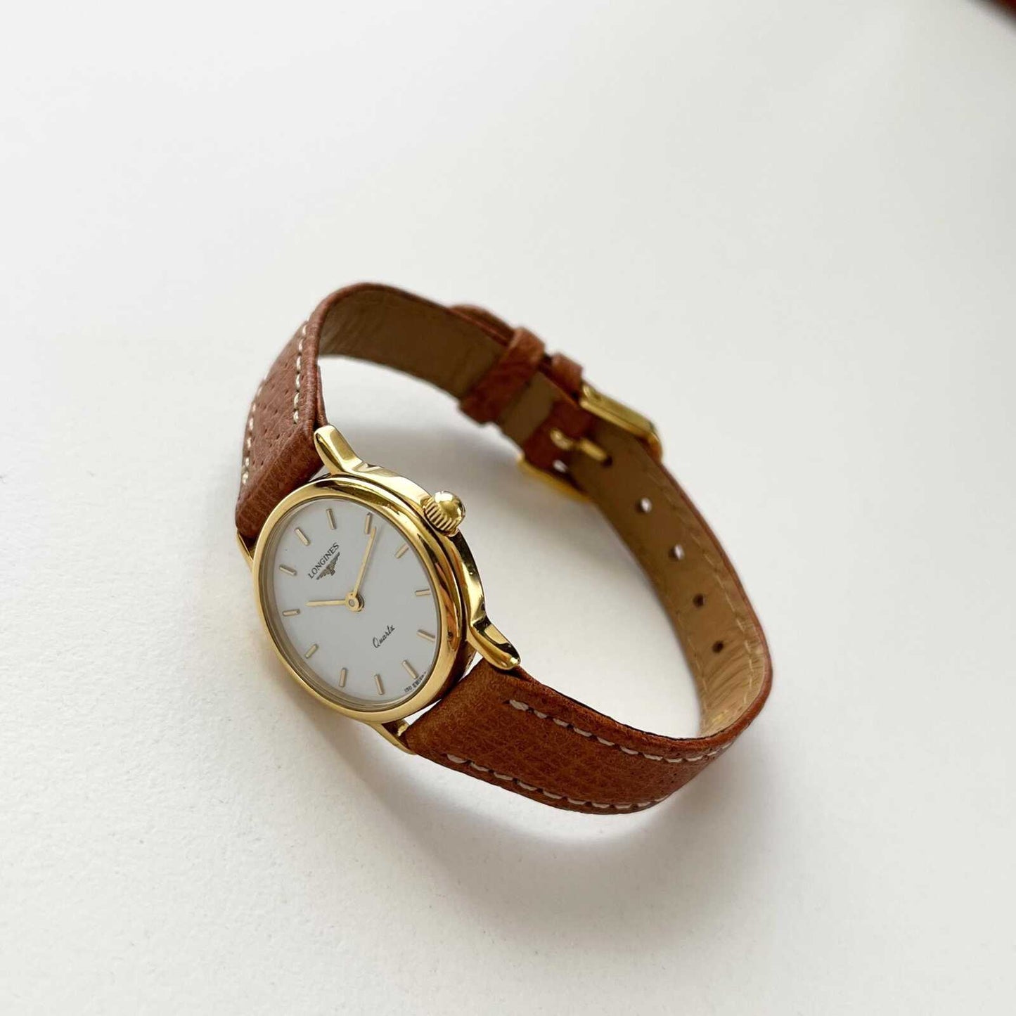 Longines Women’s Gold Vintage Watch, Brown Leather Band, Boxed, Gift for Her