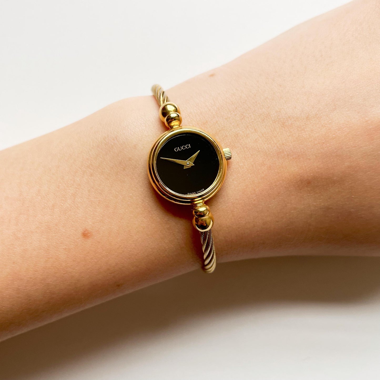 Gucci Women’s Vintage Watch, Black Dial, Bangle Gold Watch, Gift for Her