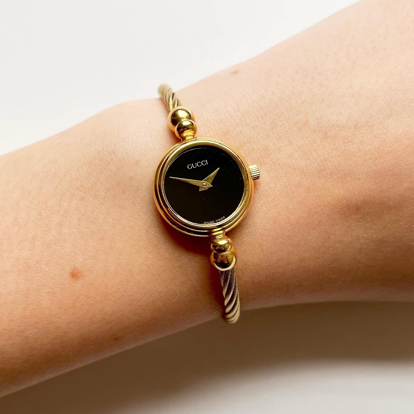 Gucci Women’s Vintage Watch, Black Dial, Bangle Gold Watch, Gift for Her