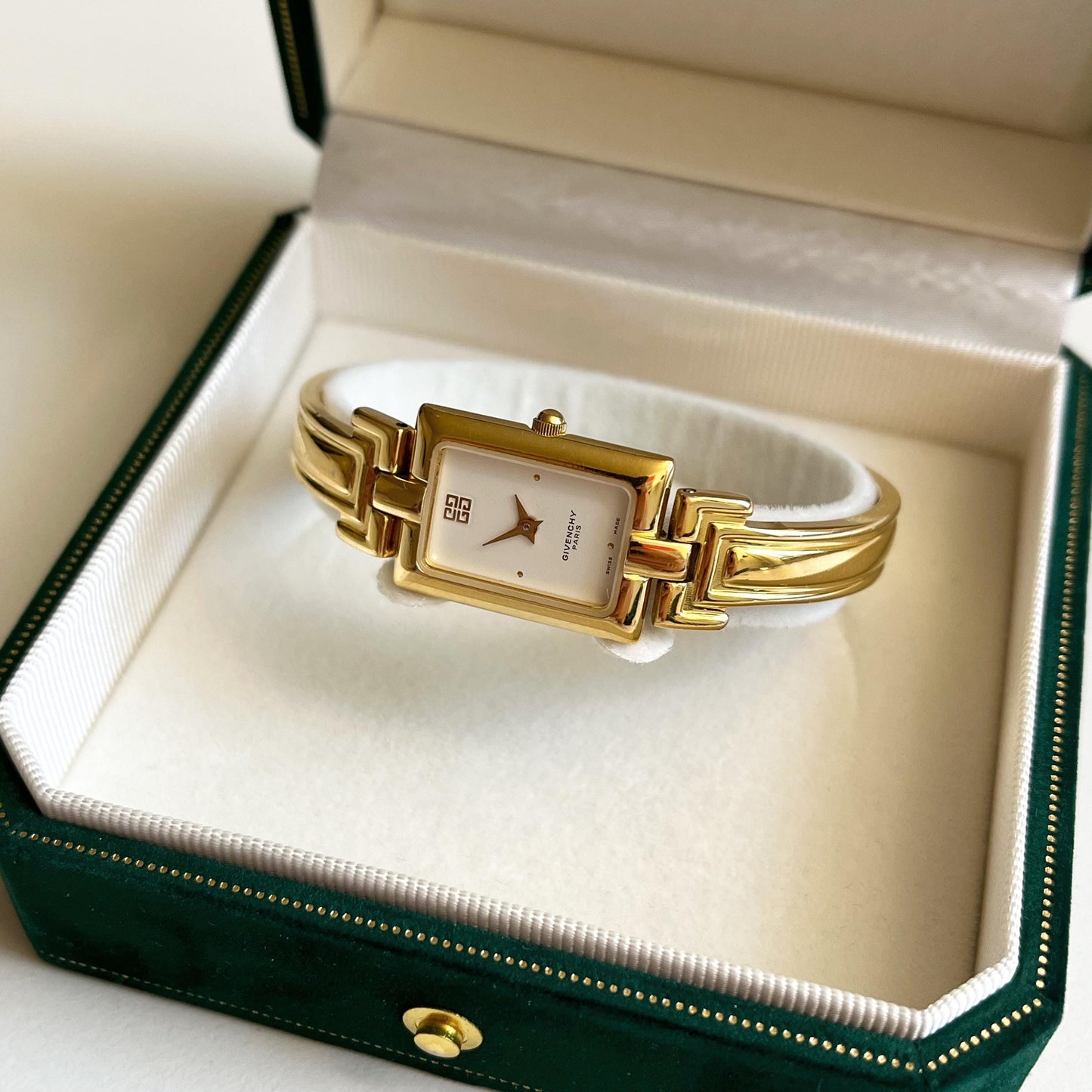 Givenchy Vintage Watch - White Dial Golden Bangle Womens Watch - Gift Box - 16cm