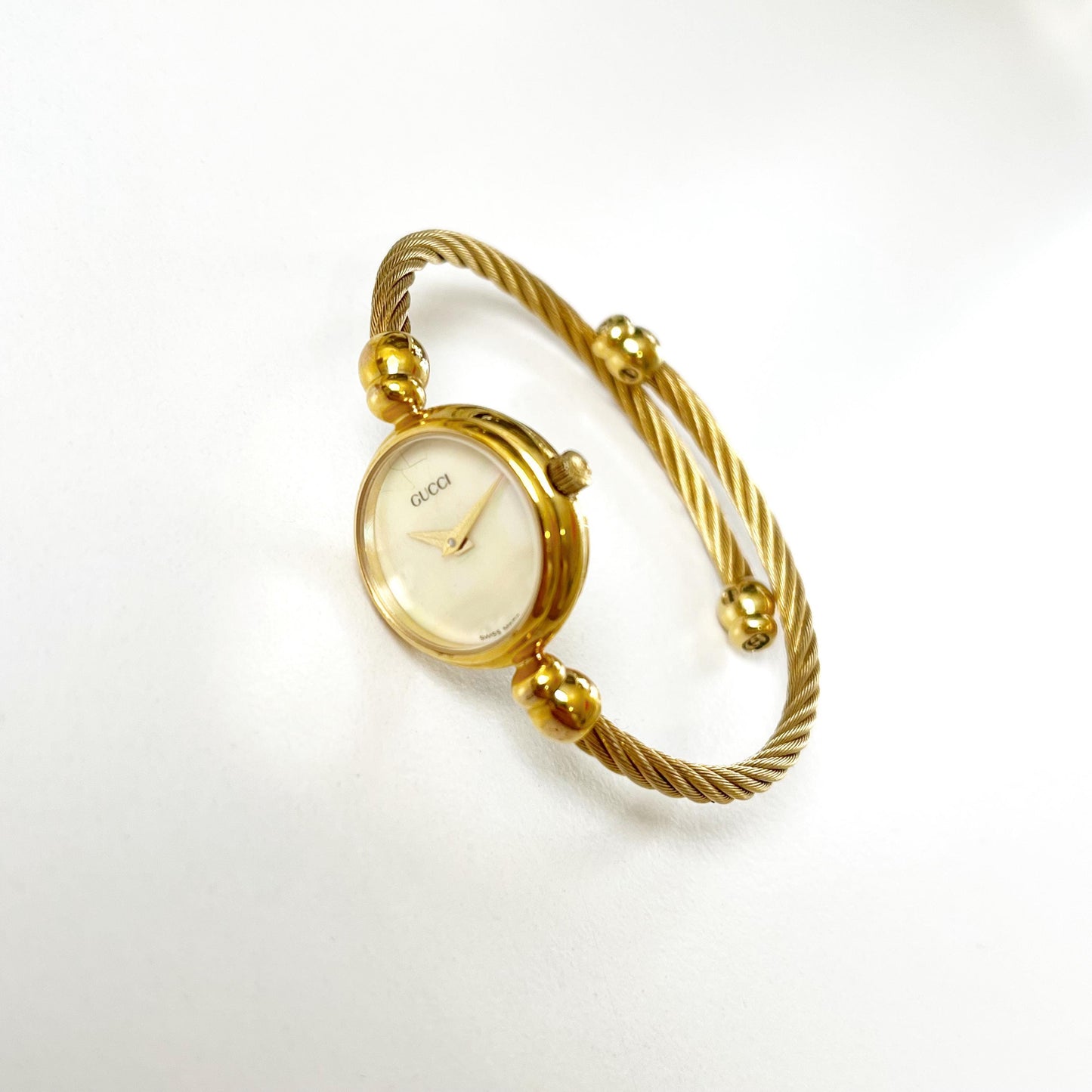 Gucci Vintage Women’s Bangle Gold Watch, Mother of Pearl Dial, Gift for Her
