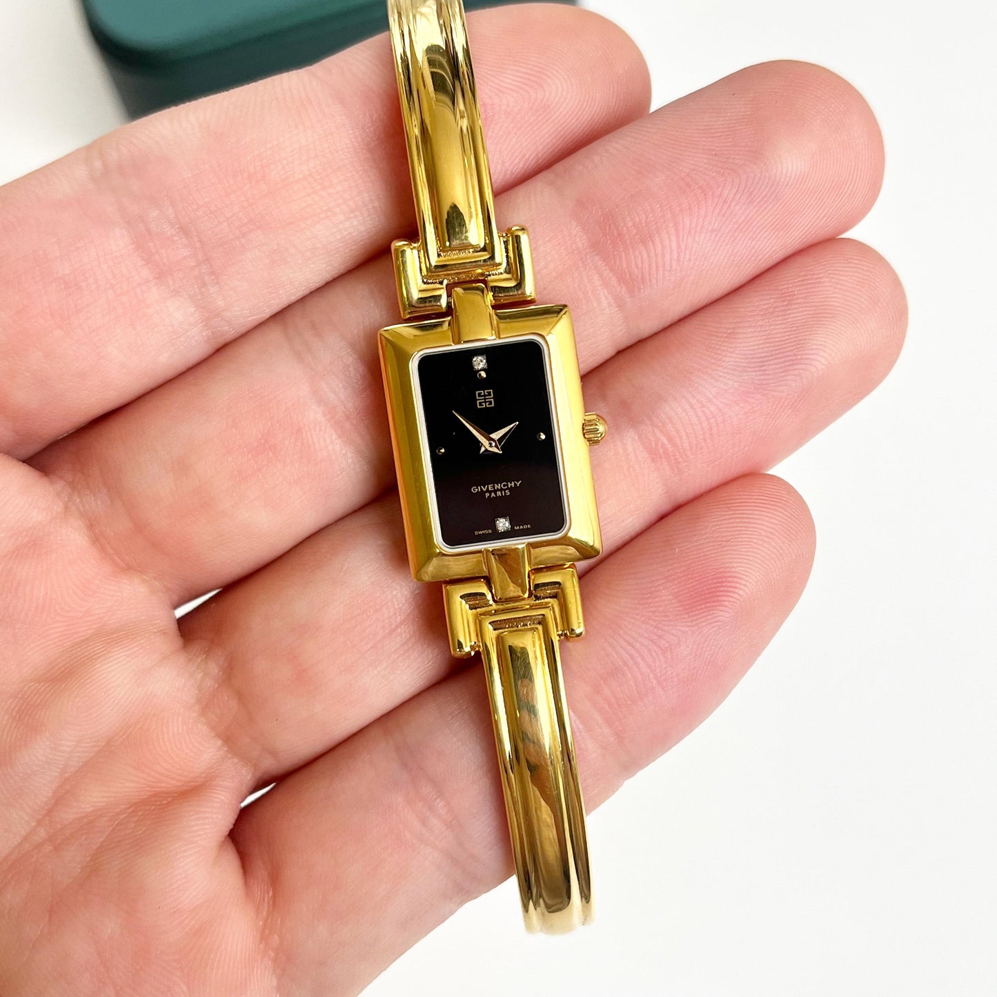 Givenchy Vintage Watch - Black Dial Golden Bangle Womens Watch - Gift Box - 16cm