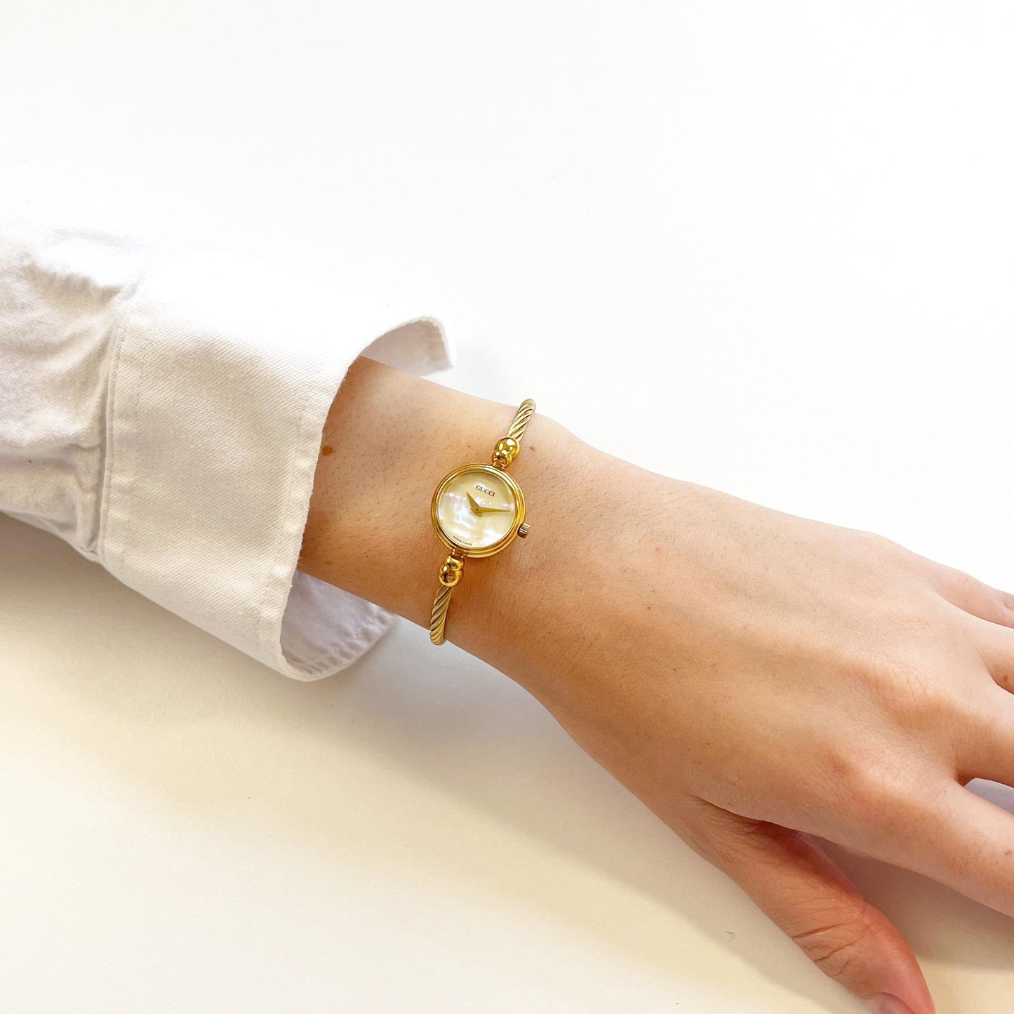 Gucci Vintage Women’s Bangle Gold Watch, Mother of Pearl Dial, Gift for Her