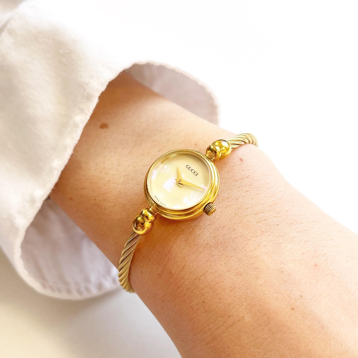 Gucci Vintage Women’s Bangle Gold Watch, Mother of Pearl Dial, Gift for Her