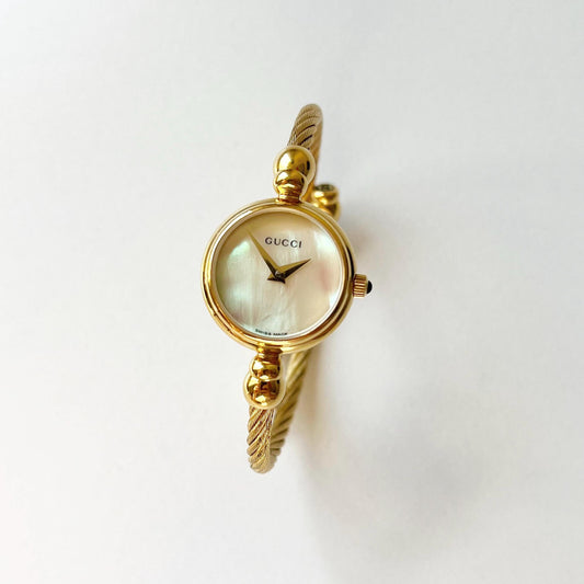 Gucci Vintage Women’s Bangle Gold Watch, Mother of Pearl Dial, Gift for Her