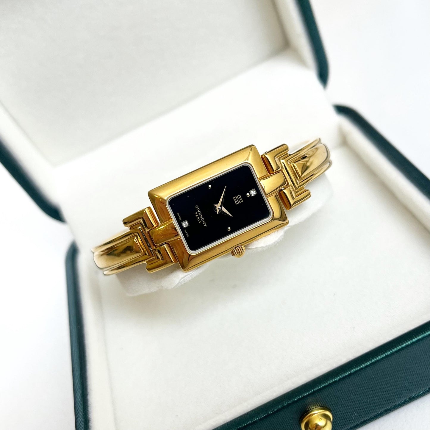 Givenchy Vintage Watch - Black Dial Golden Bangle Womens Watch - Gift Box - 16cm