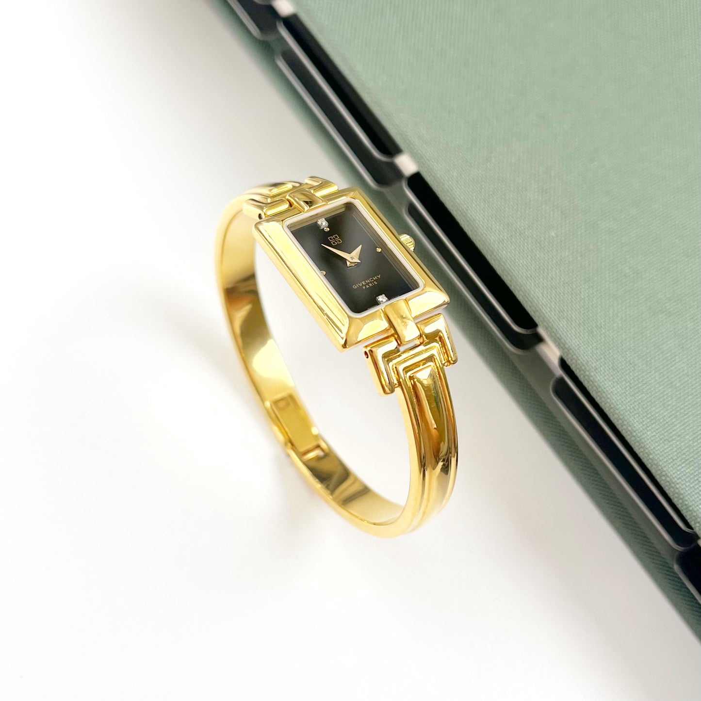Givenchy Vintage Watch - Black Dial Golden Bangle Womens Watch - Gift Box - 16cm