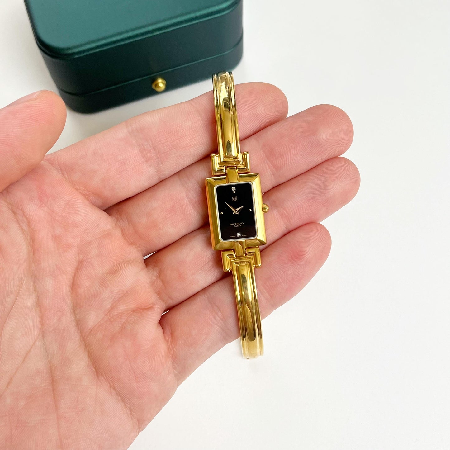 Givenchy Vintage Watch - Black Dial Golden Bangle Womens Watch - Gift Box - 16cm