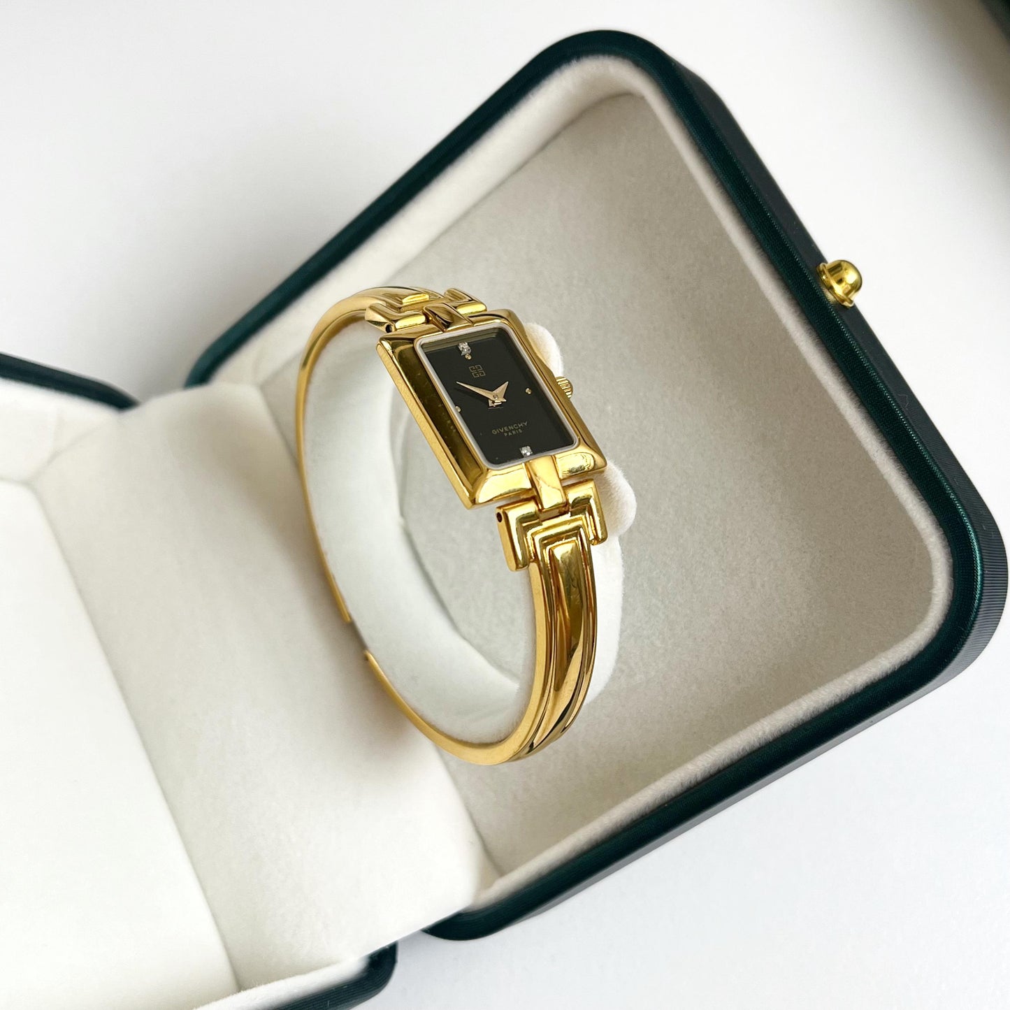 Givenchy Vintage Watch - Black Dial Golden Bangle Womens Watch - Gift Box - 16cm