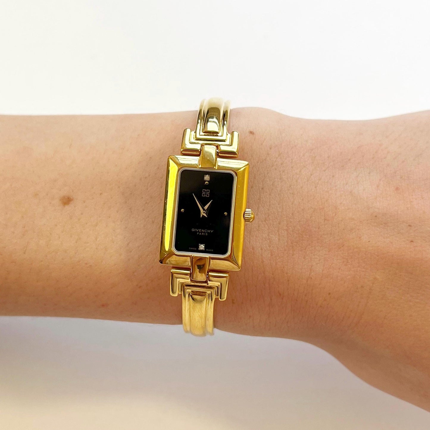 Givenchy Vintage Watch - Black Dial Golden Bangle Womens Watch - Gift Box - 16cm
