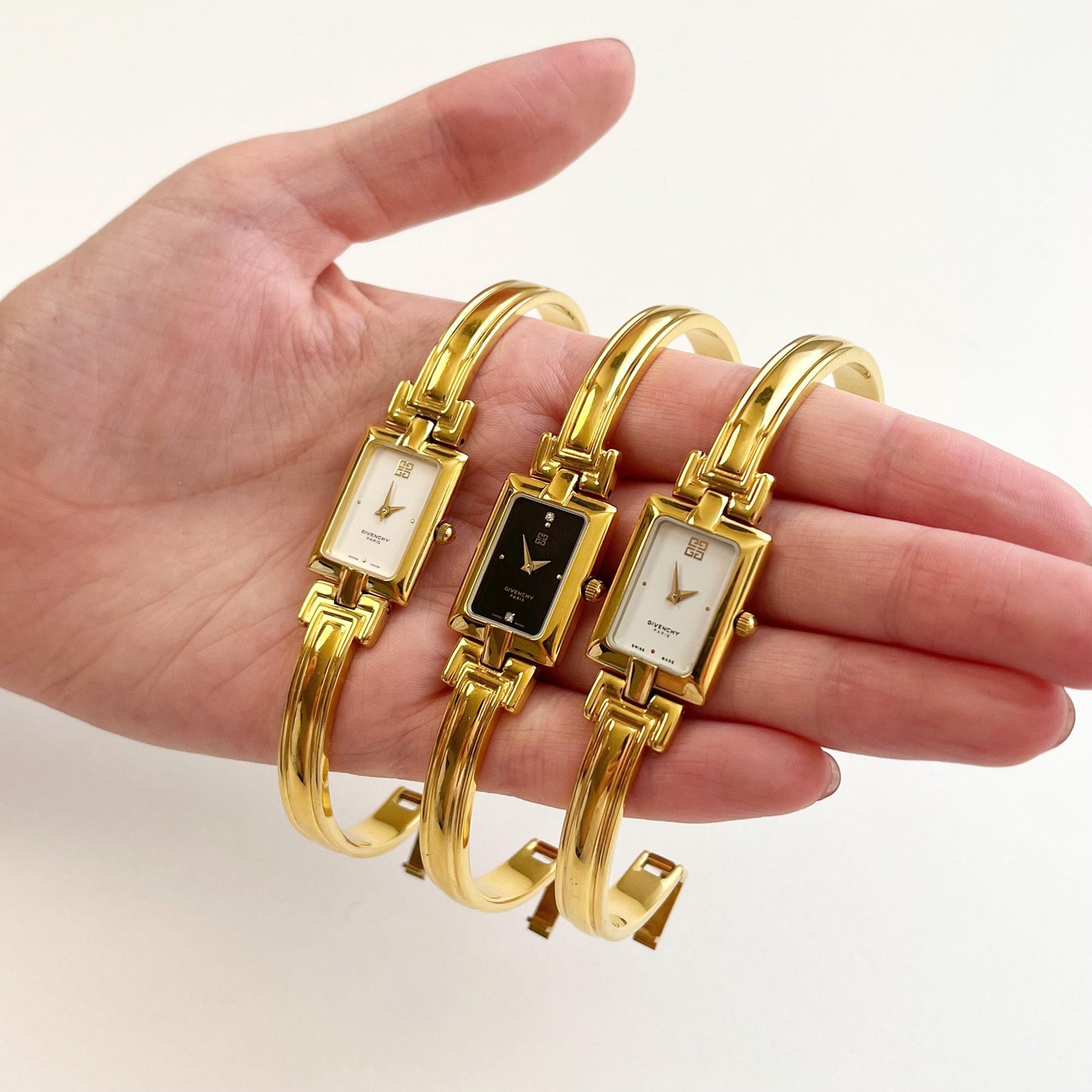 Vintage GIVENCHY Women’s Bangle Gold Watches: White / Balck / White Dial, Gift for Her 16cm