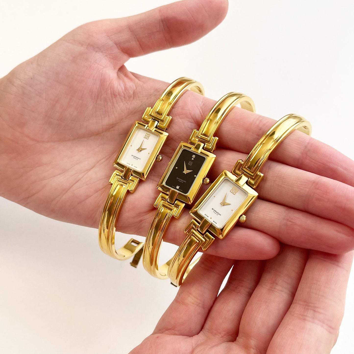 Vintage GIVENCHY Women’s Bangle Gold Watches: White / Balck / White Dial, Gift for Her 16cm