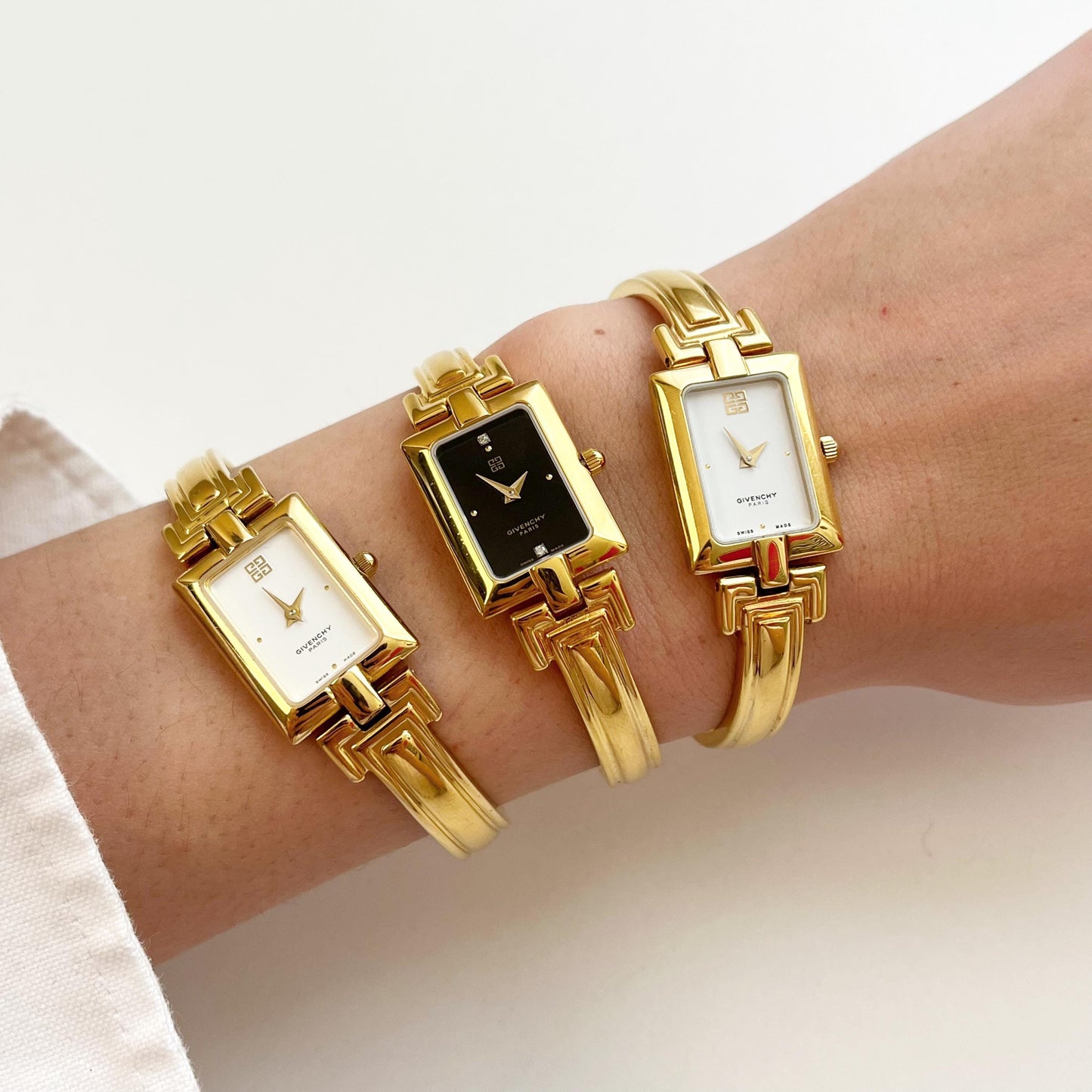 Vintage GIVENCHY Women’s Bangle Gold Watches: White / Balck / White Dial, Gift for Her 16cm