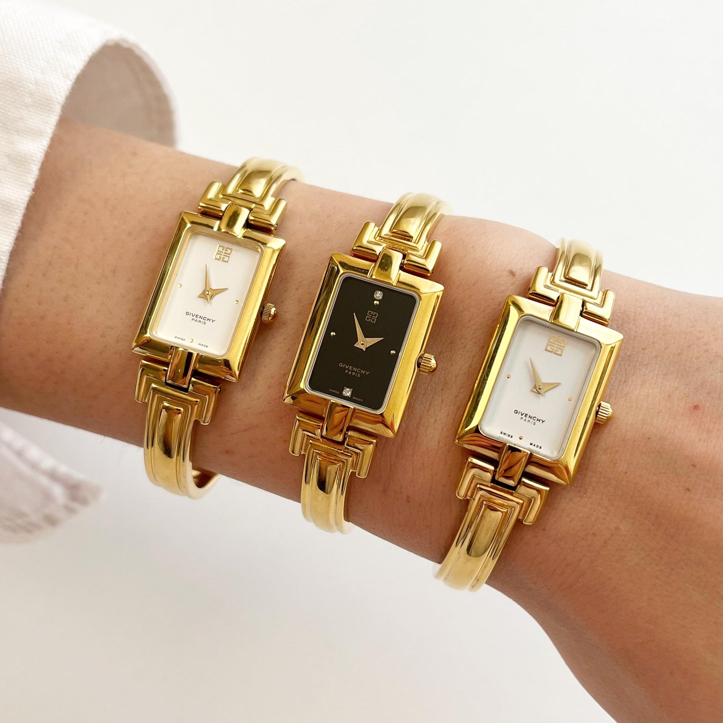 Vintage GIVENCHY Women’s Bangle Gold Watches: White / Balck / White Dial, Gift for Her 16cm