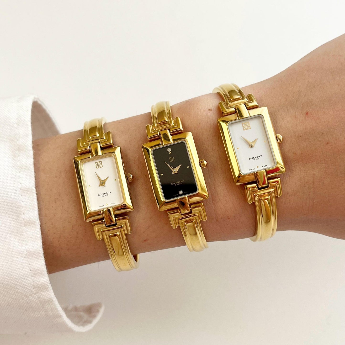 Vintage GIVENCHY Women’s Bangle Gold Watches: White / Balck / White Dial, Gift for Her 16cm
