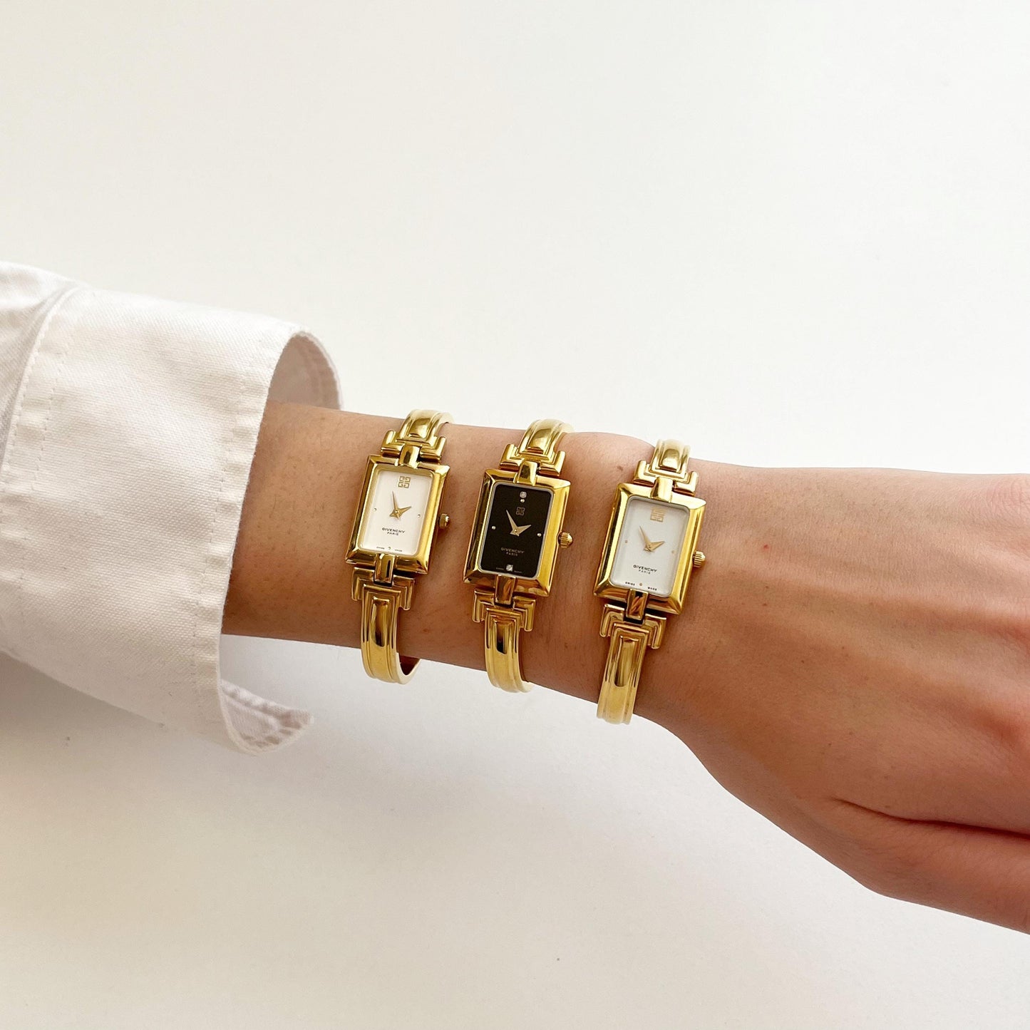 Vintage GIVENCHY Women’s Bangle Gold Watches: White / Balck / White Dial, Gift for Her 16cm